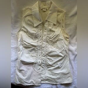 Sleeveless Lace-Up Stripe Button Front Top - White/Brown Y2K style